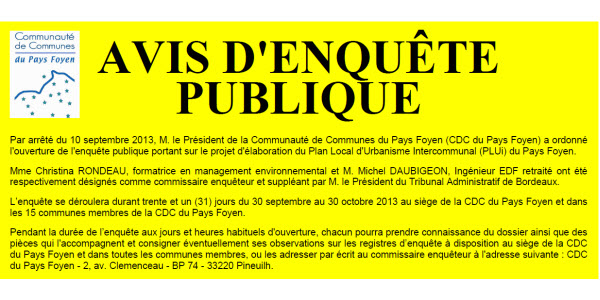 Avis D Enqu Te Publique Plan Local D Urbanisme Intercommunal Mairie